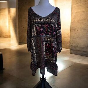 Avenue Women's Size 18/20 Black/Multicolor Geometric Design Dress